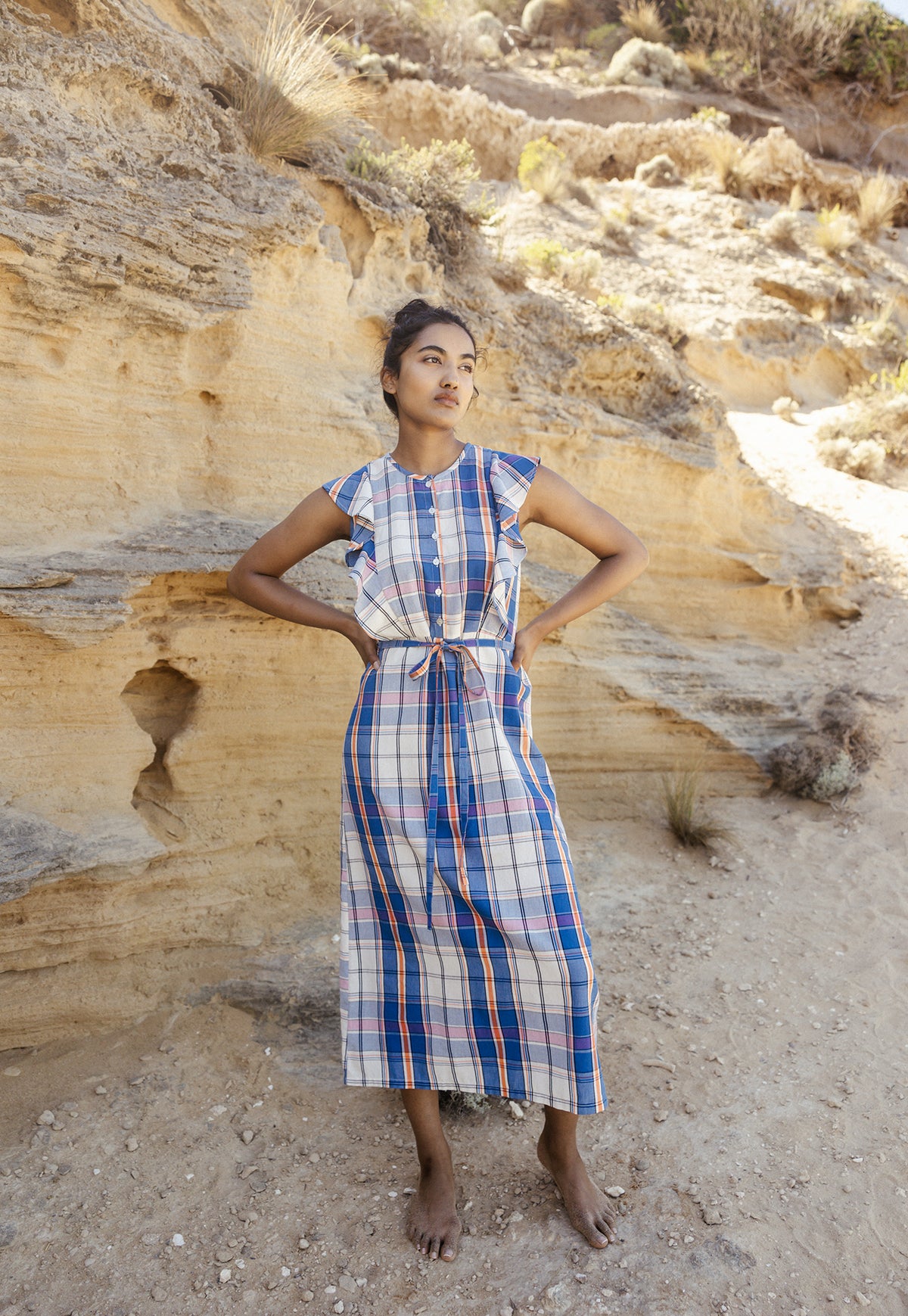 Odette Maxi Dress - Blue Check