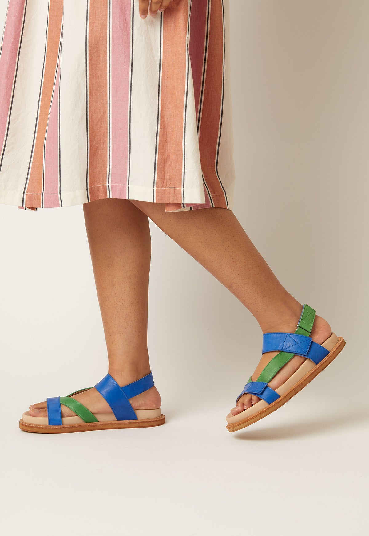 Cross Strap Sandals - Green Blue