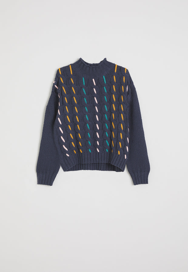 Evie Cable Knit - Navy Marle